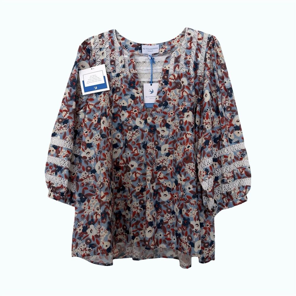 Mi Golondrina Boho Floral Top XS Chela Marino Cottagecore Peasant Indie NWT $315